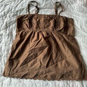 Y2K Top Babydoll Eyelet Lace Brown American Eagle Size 8